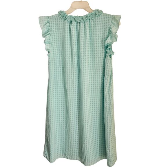 Biltmore Nightgown Womens Medium Aqua Checks Neckline w/ Net Flowers Lined - Picture 3 of 12